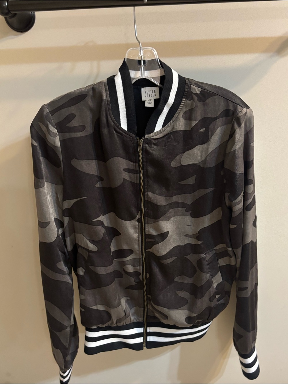 Peyton Jensen Camo Bomber Jacket in Grey/Black